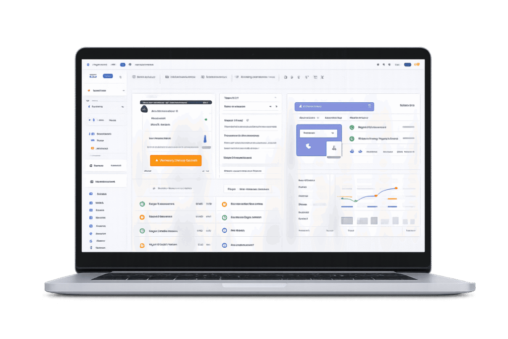 Laptop mit All-in-One CRM- und Marketing-Automation-Dashboard zur Verwaltung von Leads, Funnels und Terminen